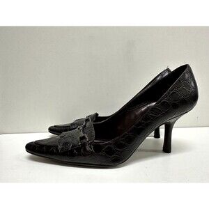 Albert Nipon women size 10M brown leather heel classic pumps with tassels detail